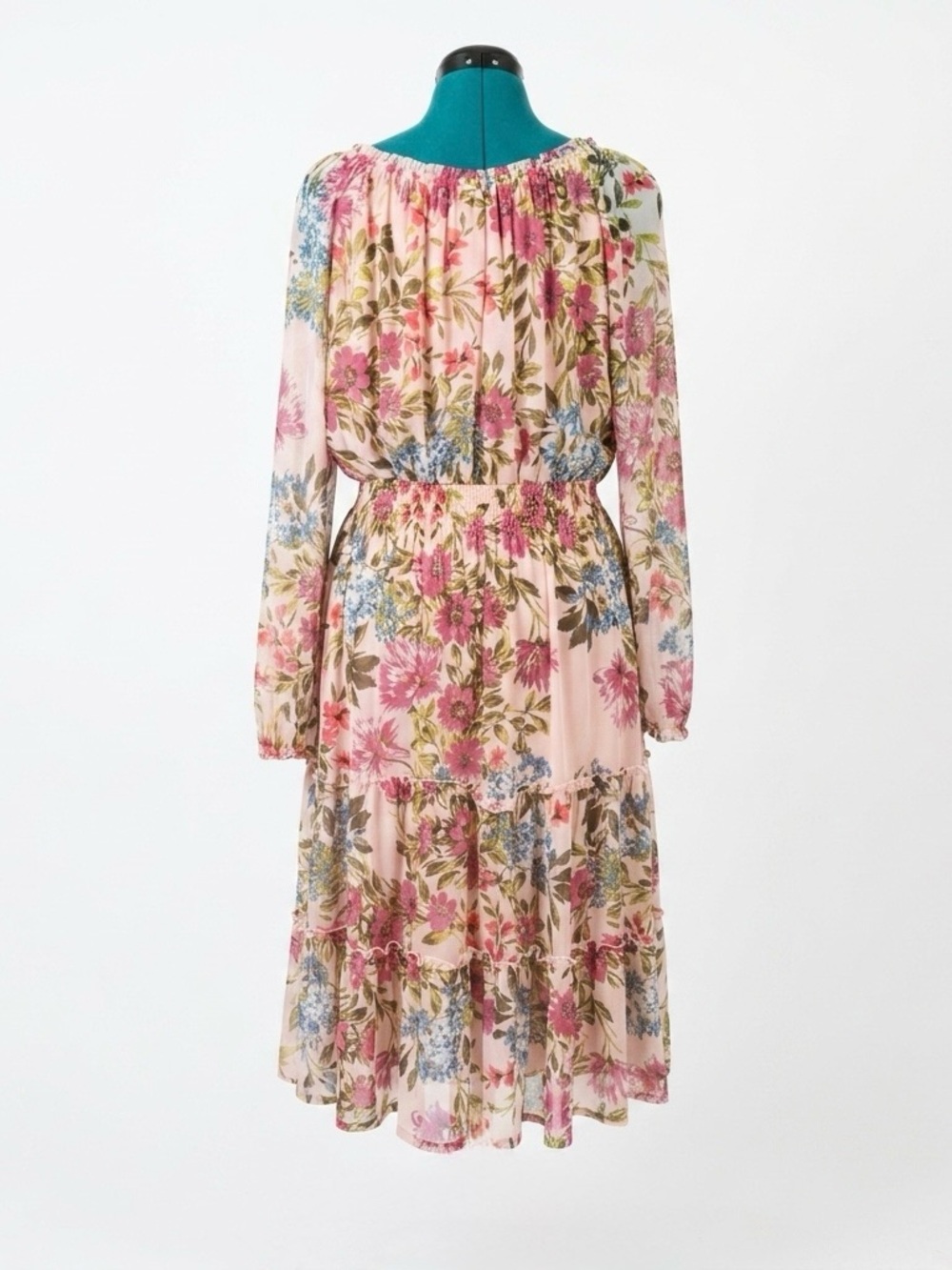 Floral Long Sleeve Tiered Midi Dress - Pink - Picture 5 of 6